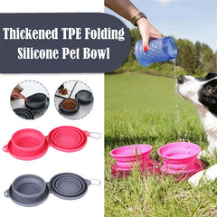 Foldable Double Pet Bowl with Non-Slip Mat - Collapsible Food and Water Dish for Dogs and Cats