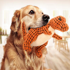 Durable Dinosaur Plush Dog Toy with Squeaker - Interactive Chew Toy for Large & Small Dogs