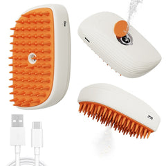 USB Rechargeable Pet Steam Brush & Massage Comb - 3-in-1 Grooming Tool for Cats and Dogs with Spray Function