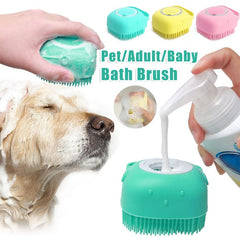 Silicone Pet Bathing & Massage Glove Brush - Dog & Cat Grooming Tool with Shampoo Dispenser