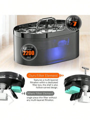 Cat Water Fountain Or Filter, 2.2L Automatic Cat Drinking Fountain with Super Silent Pump and Activated Carbon Filter Cat Fou