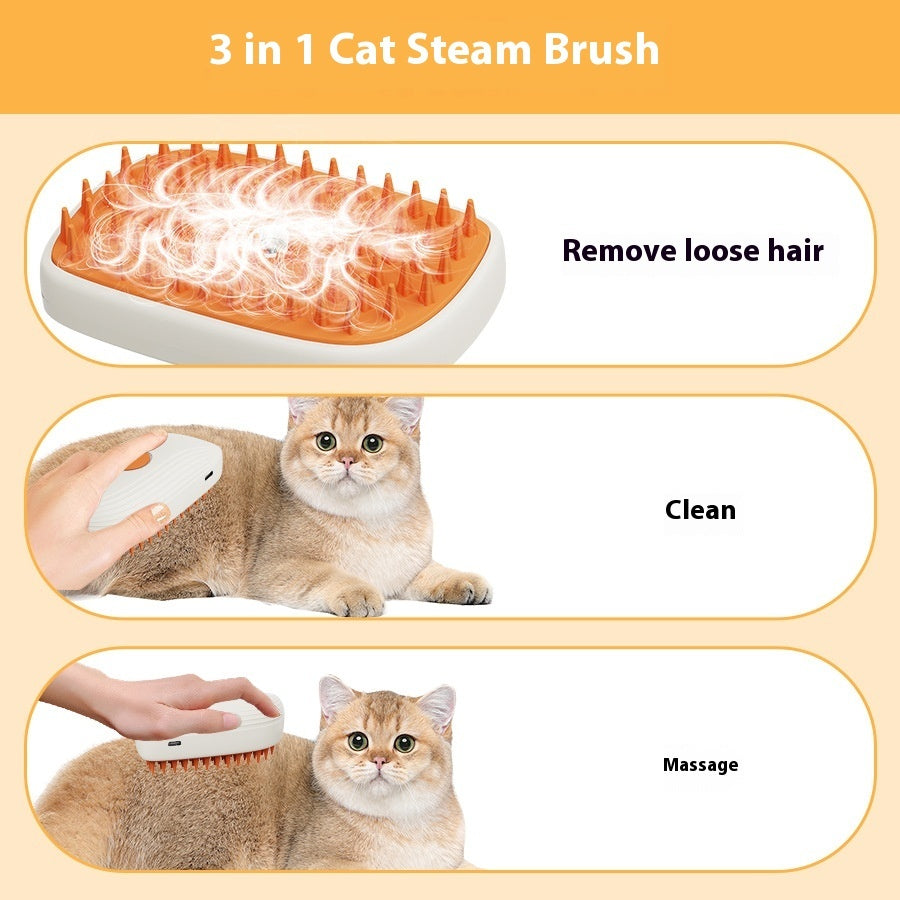 USB Rechargeable Pet Steam Brush & Massage Comb - 3-in-1 Grooming Tool for Cats and Dogs with Spray Function