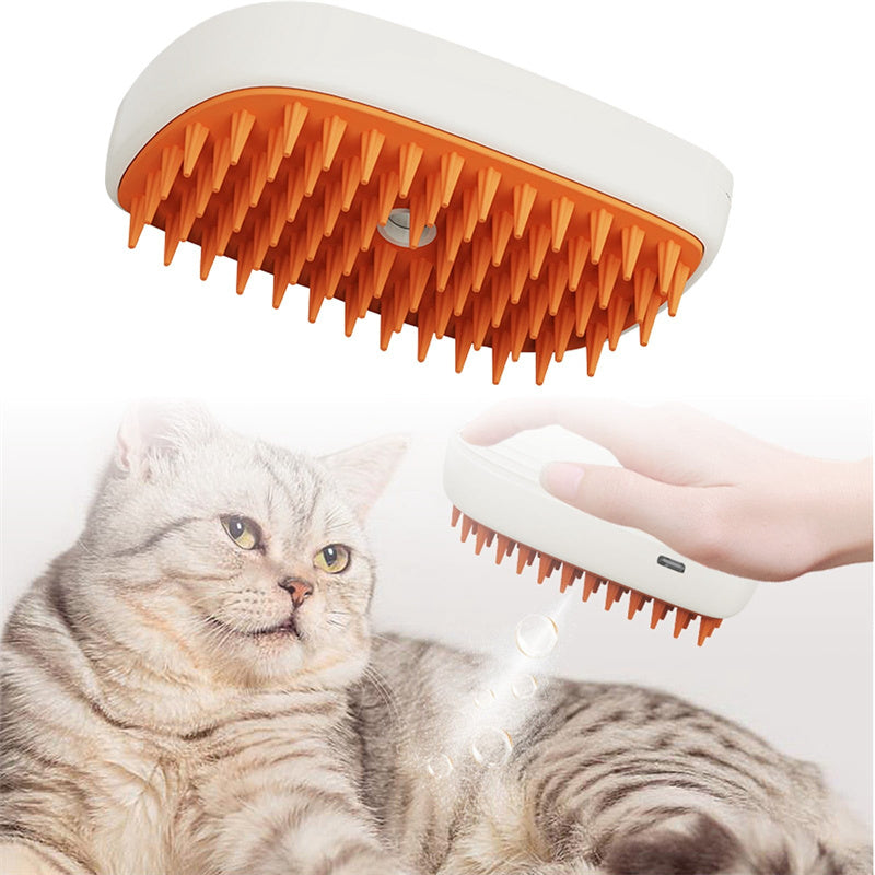 USB Rechargeable Pet Steam Brush & Massage Comb - 3-in-1 Grooming Tool for Cats and Dogs with Spray Function