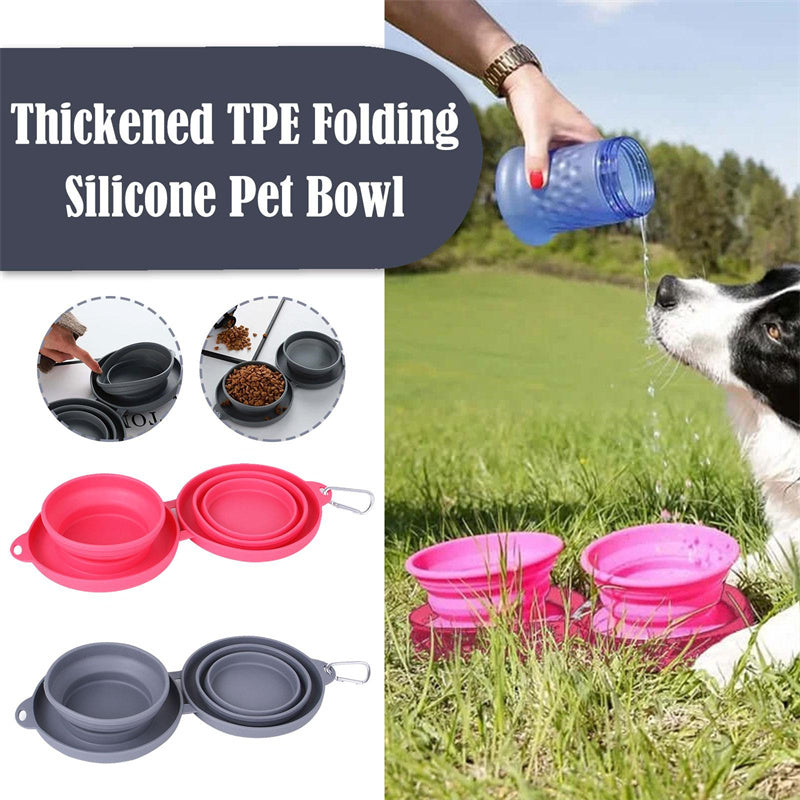 Foldable Double Pet Bowl with Non-Slip Mat - Collapsible Food and Water Dish for Dogs and Cats