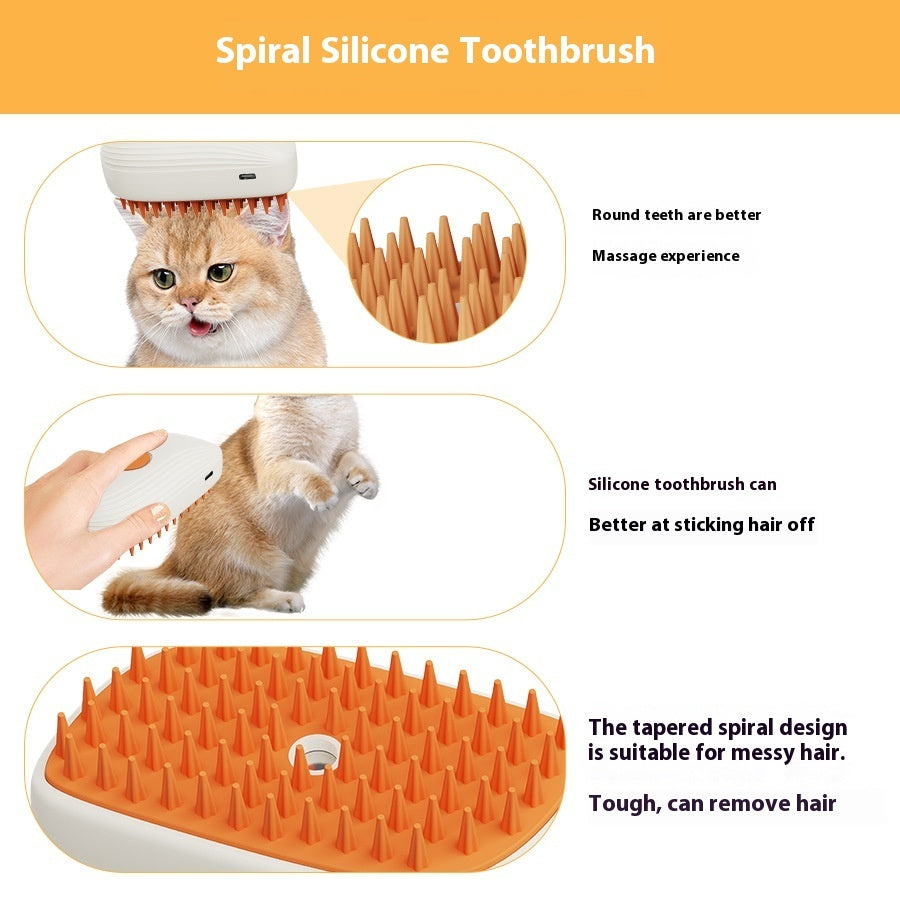 USB Rechargeable Pet Steam Brush & Massage Comb - 3-in-1 Grooming Tool for Cats and Dogs with Spray Function