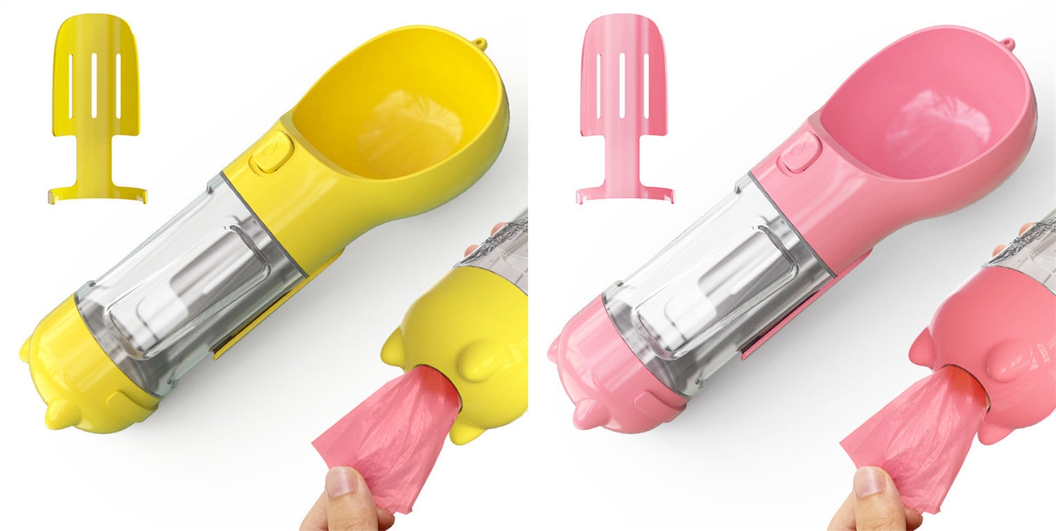 3-in-1 Portable Pet Water Bottle with Bowl & Waste Bag Dispenser | Outdoor Travel Dog & Cat Feeder