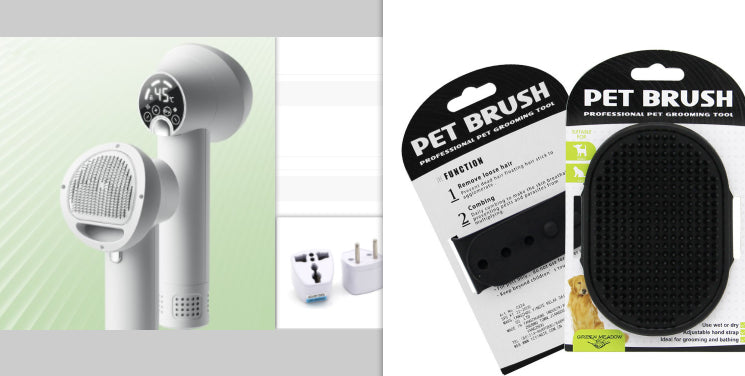 Smart Pet Hair Dryer & Grooming Brush - Silent Blow Comb for Dogs & Cats, 300W, Purple/White