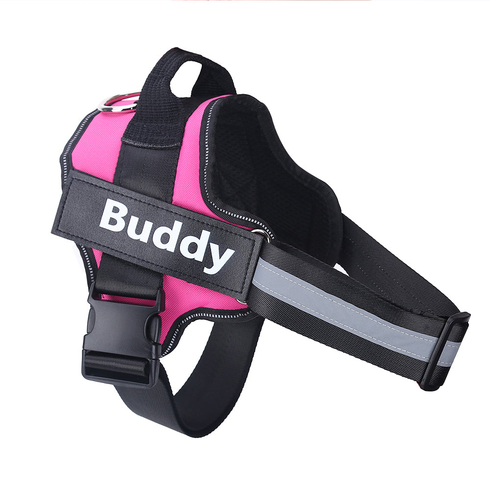 Personalized No-Pull Reflective Dog Harness - Adjustable Breathable Vest with Custom Patch for Small to Large Dogs