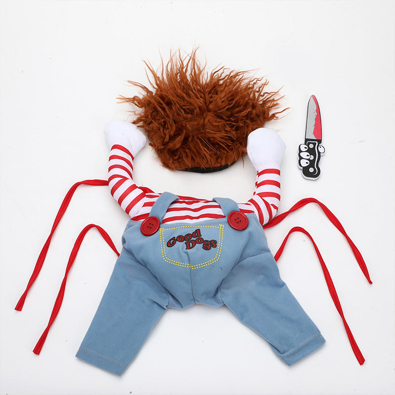 Halloween Dog Costume - Adjustable Scary Horseman Outfit with Wig for Pet Cosplay & Parties