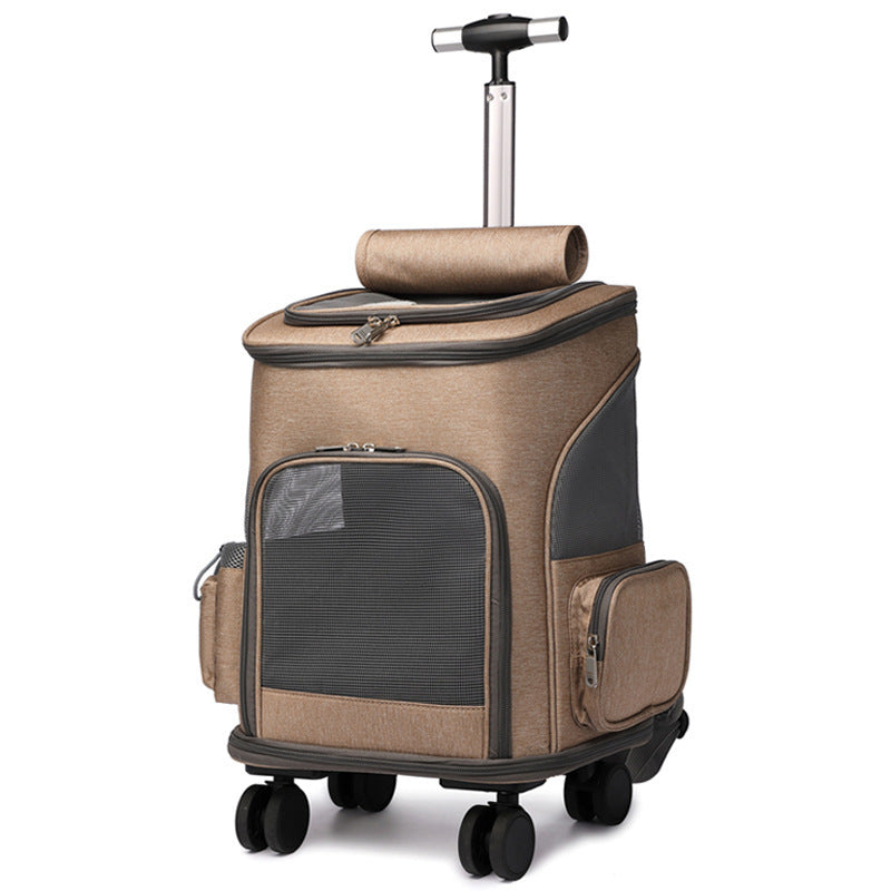 Portable Folding Pet Carrier Backpack with Wheels - Convertible Trolley & Backpack for Cats and Small Dogs, Airline Approved