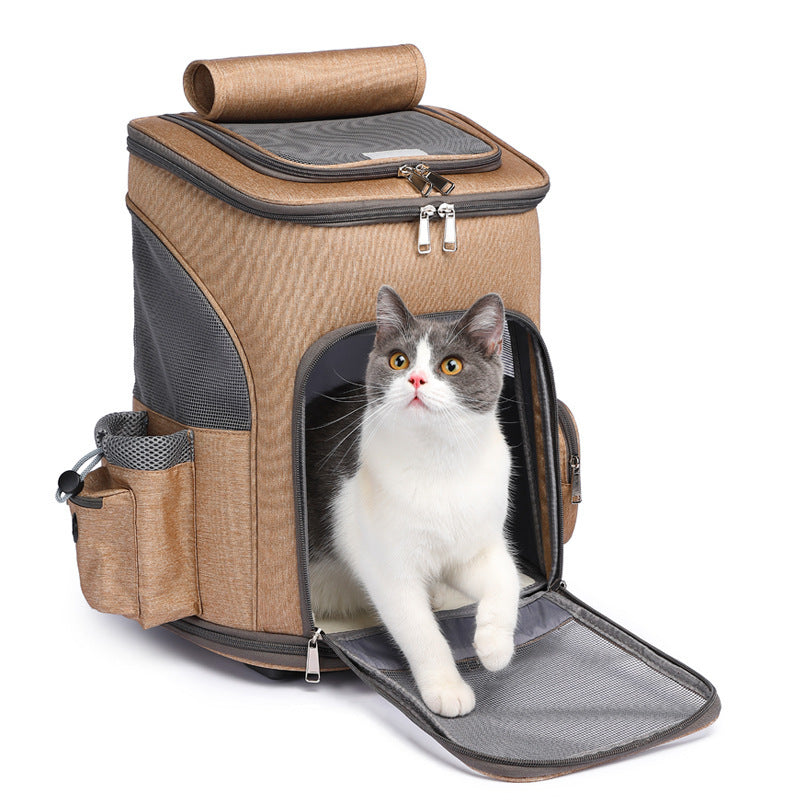 Portable Folding Pet Carrier Backpack with Wheels - Convertible Trolley & Backpack for Cats and Small Dogs, Airline Approved