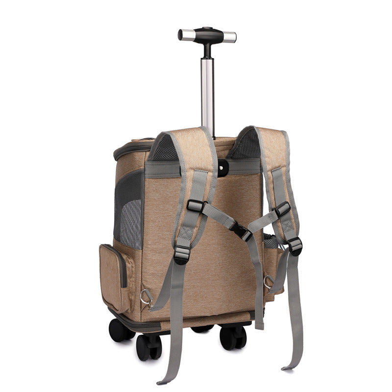 Portable Folding Pet Carrier Backpack with Wheels - Convertible Trolley & Backpack for Cats and Small Dogs, Airline Approved