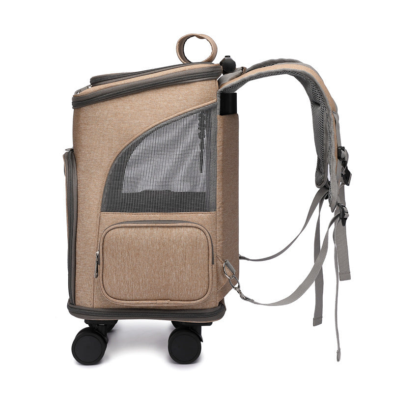 Portable Folding Pet Carrier Backpack with Wheels - Convertible Trolley & Backpack for Cats and Small Dogs, Airline Approved