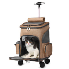 Portable Folding Pet Carrier Backpack with Wheels - Convertible Trolley & Backpack for Cats and Small Dogs, Airline Approved