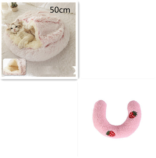 2-in-1 Round Plush Pet Bed & Warm House for Dogs and Cats - Winter Soft Long Plush Bed