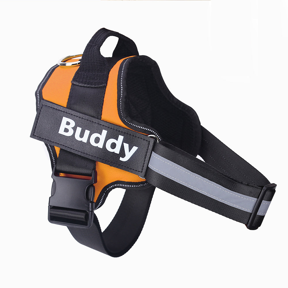 Personalized No-Pull Reflective Dog Harness - Adjustable Breathable Vest with Custom Patch for Small to Large Dogs