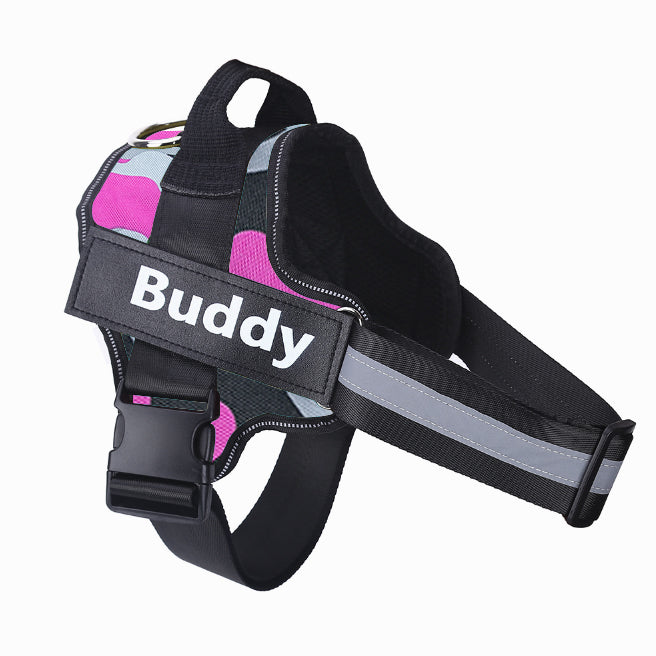 Personalized No-Pull Reflective Dog Harness - Adjustable Breathable Vest with Custom Patch for Small to Large Dogs