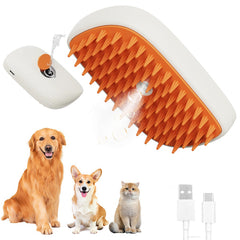 USB Rechargeable Pet Steam Brush & Massage Comb - 3-in-1 Grooming Tool for Cats and Dogs with Spray Function