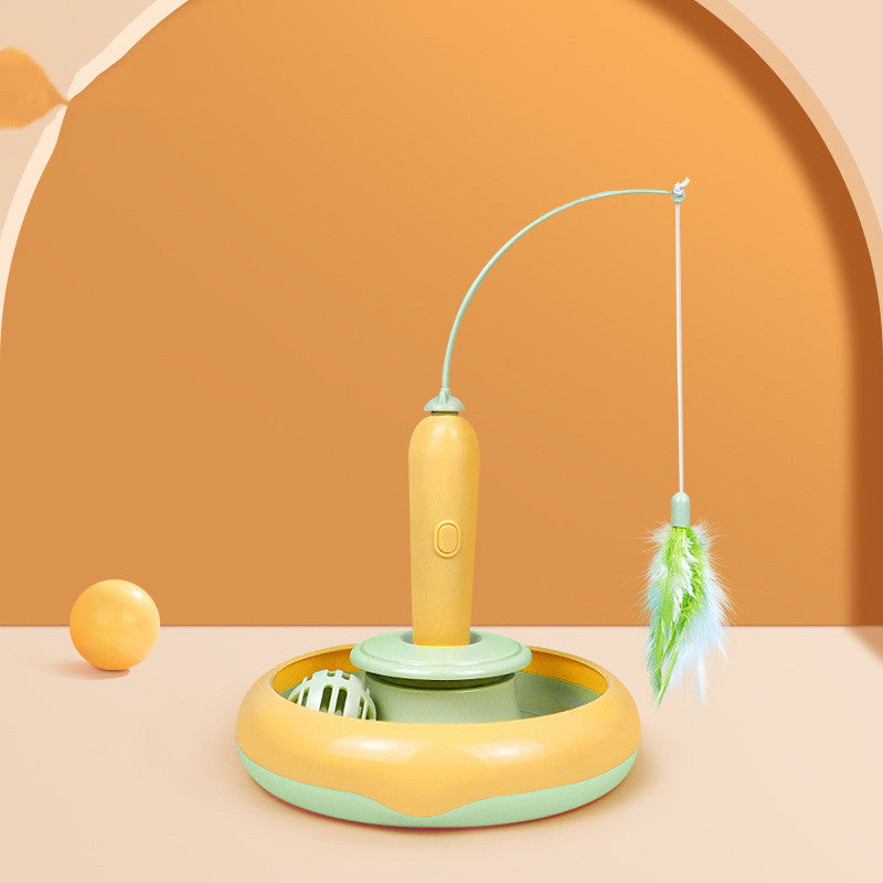 2-in-1 Self-Play Cat Toy: Interactive Turntable with Feather Teaser