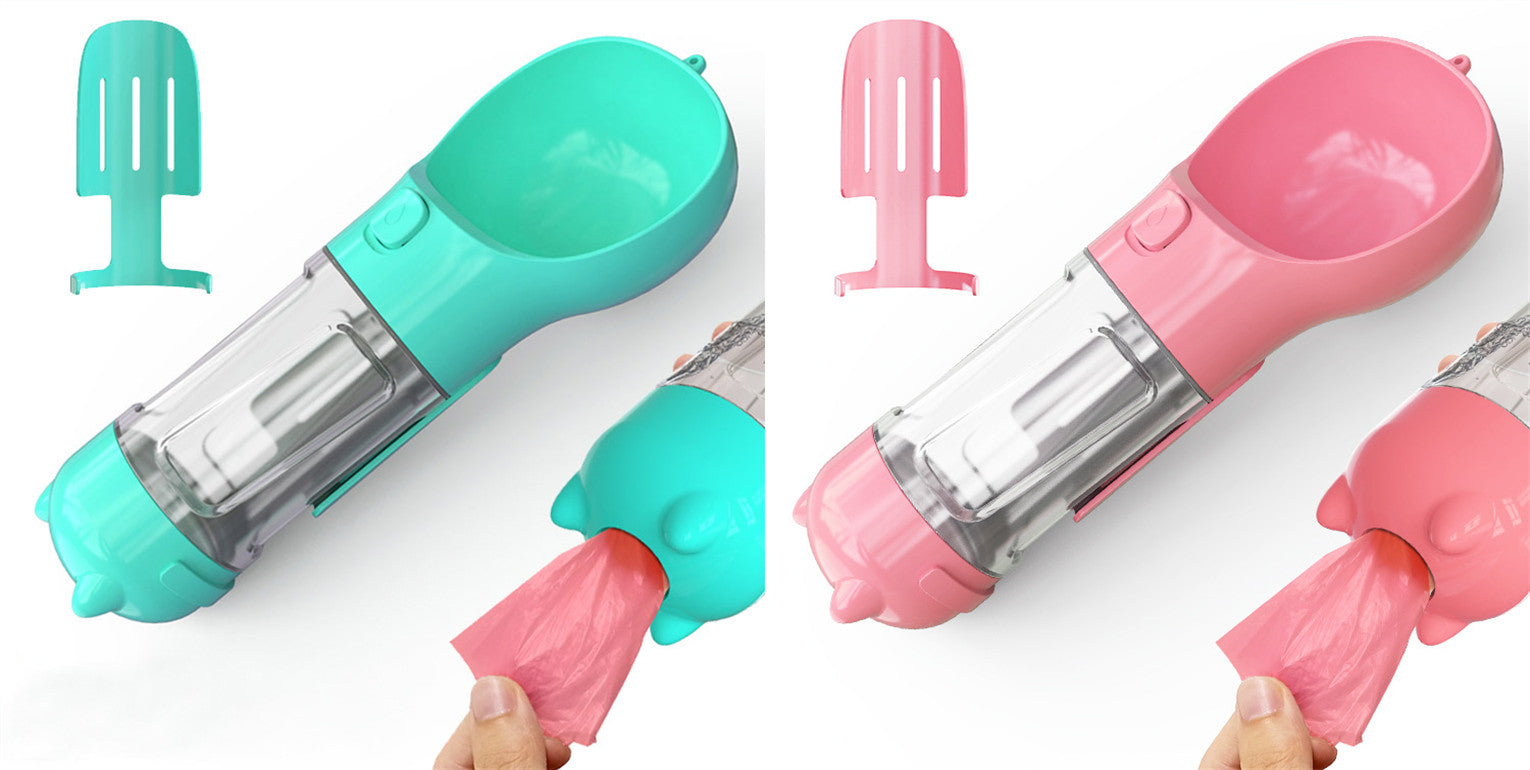 3-in-1 Portable Pet Water Bottle with Bowl & Waste Bag Dispenser | Outdoor Travel Dog & Cat Feeder