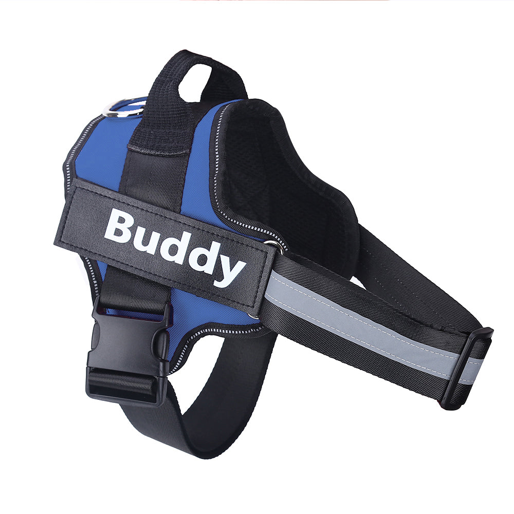 Personalized No-Pull Reflective Dog Harness - Adjustable Breathable Vest with Custom Patch for Small to Large Dogs