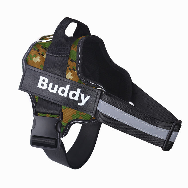 Personalized No-Pull Reflective Dog Harness - Adjustable Breathable Vest with Custom Patch for Small to Large Dogs
