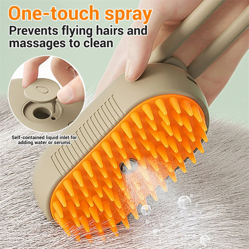 3-in-1 Electric Steam Pet Brush - USB Rechargeable Dog & Cat Grooming Brush for Hair Removal, Detangling & Massage