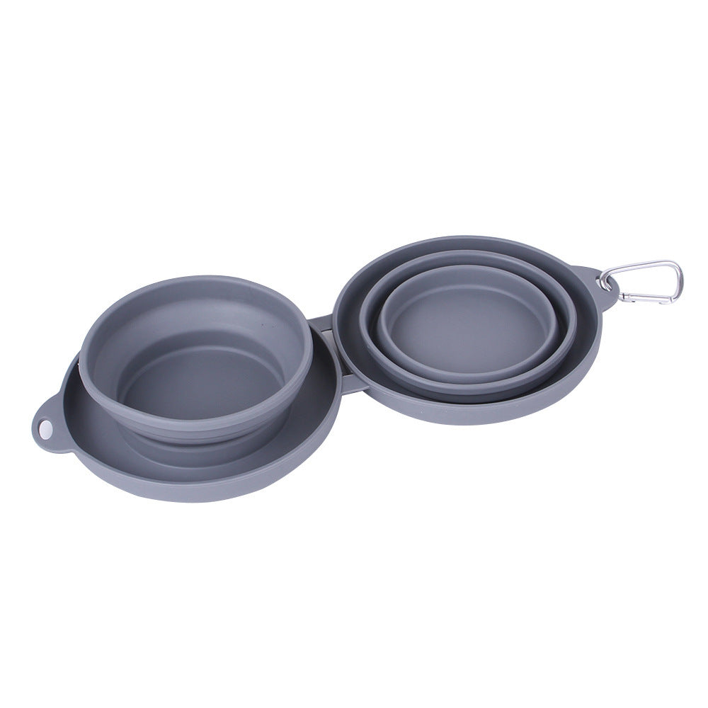 Foldable Double Pet Bowl with Non-Slip Mat - Collapsible Food and Water Dish for Dogs and Cats
