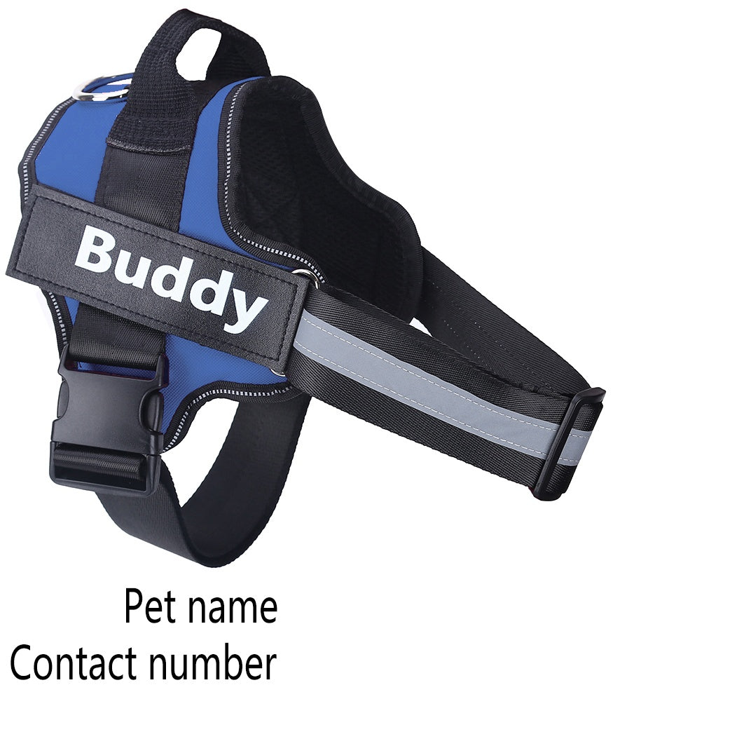 Personalized No-Pull Reflective Dog Harness - Adjustable Breathable Vest with Custom Patch for Small to Large Dogs