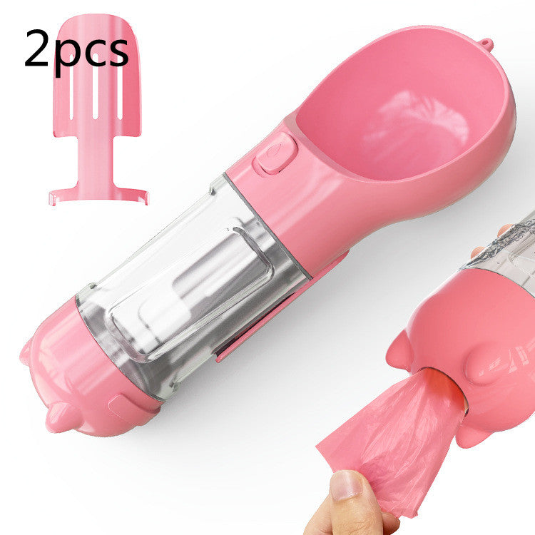 3-in-1 Portable Pet Water Bottle with Bowl & Waste Bag Dispenser | Outdoor Travel Dog & Cat Feeder