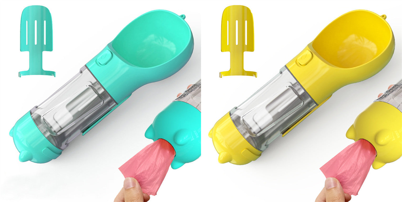 3-in-1 Portable Pet Water Bottle with Bowl & Waste Bag Dispenser | Outdoor Travel Dog & Cat Feeder