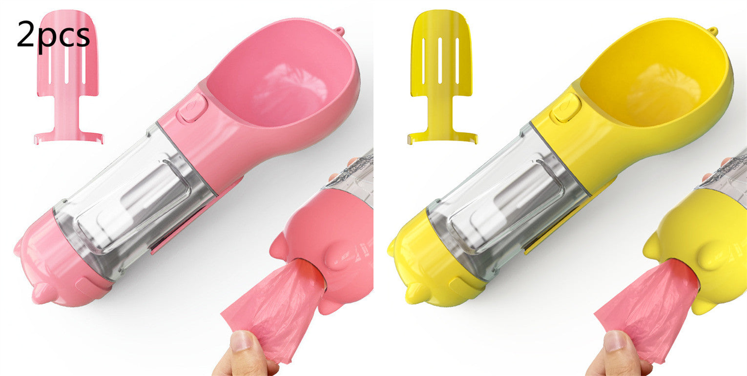 3-in-1 Portable Pet Water Bottle with Bowl & Waste Bag Dispenser | Outdoor Travel Dog & Cat Feeder