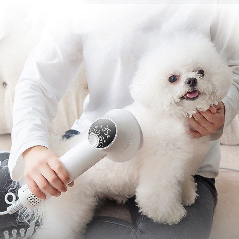 Smart Pet Hair Dryer & Grooming Brush - Silent Blow Comb for Dogs & Cats, 300W, Purple/White