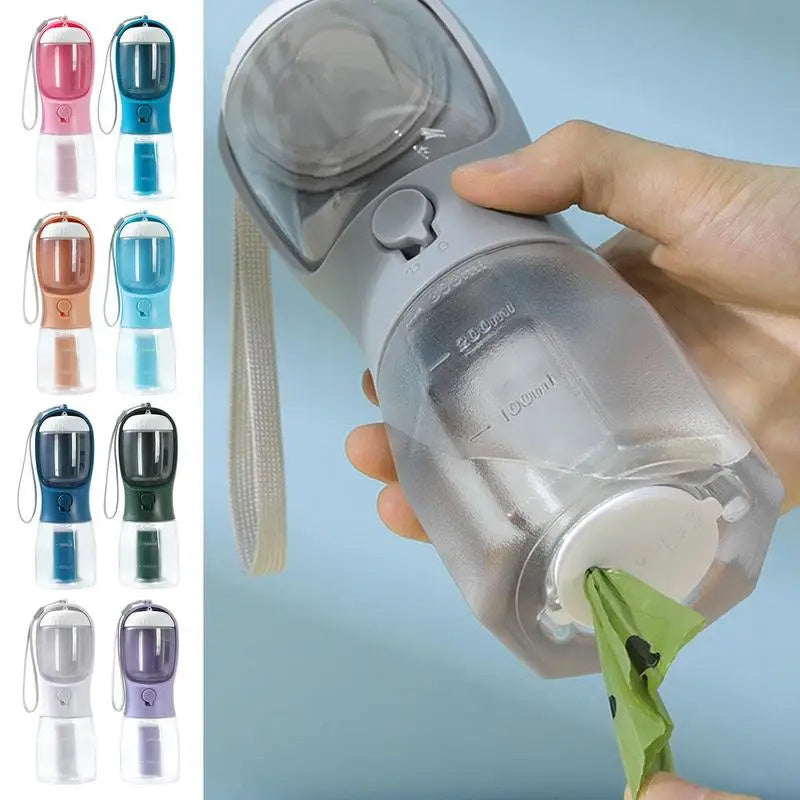 OurPetlly 3-in-1 Portable Dog Water Bottle with Food Container & Waste Bag Dispenser - Built-in Filter