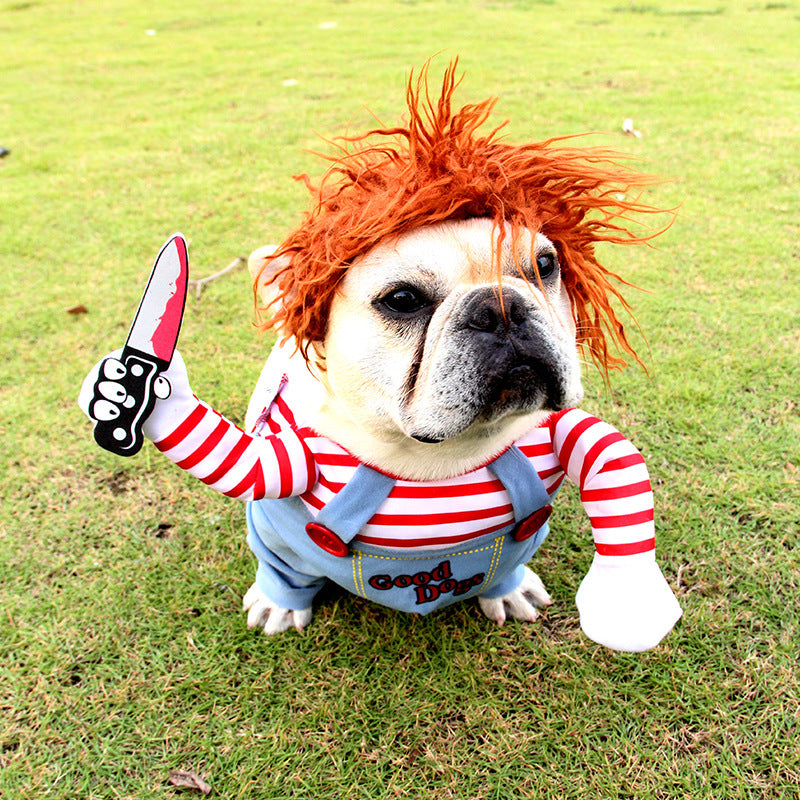 Halloween Dog Costume - Adjustable Scary Horseman Outfit with Wig for Pet Cosplay & Parties