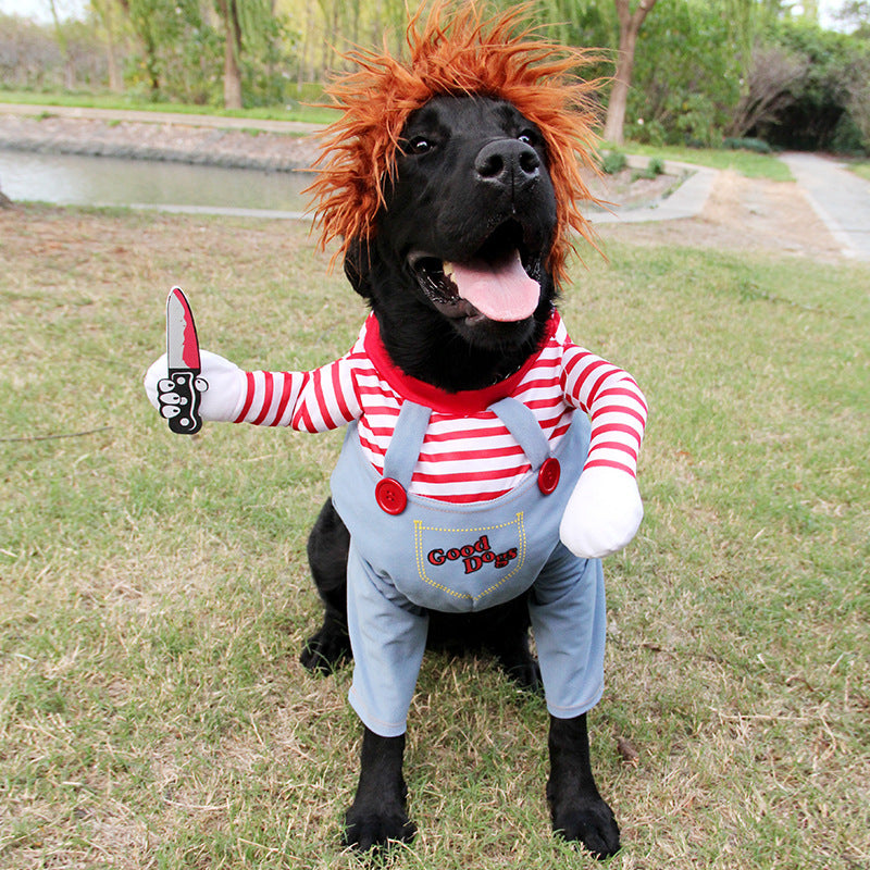 Halloween Dog Costume - Adjustable Scary Horseman Outfit with Wig for Pet Cosplay & Parties