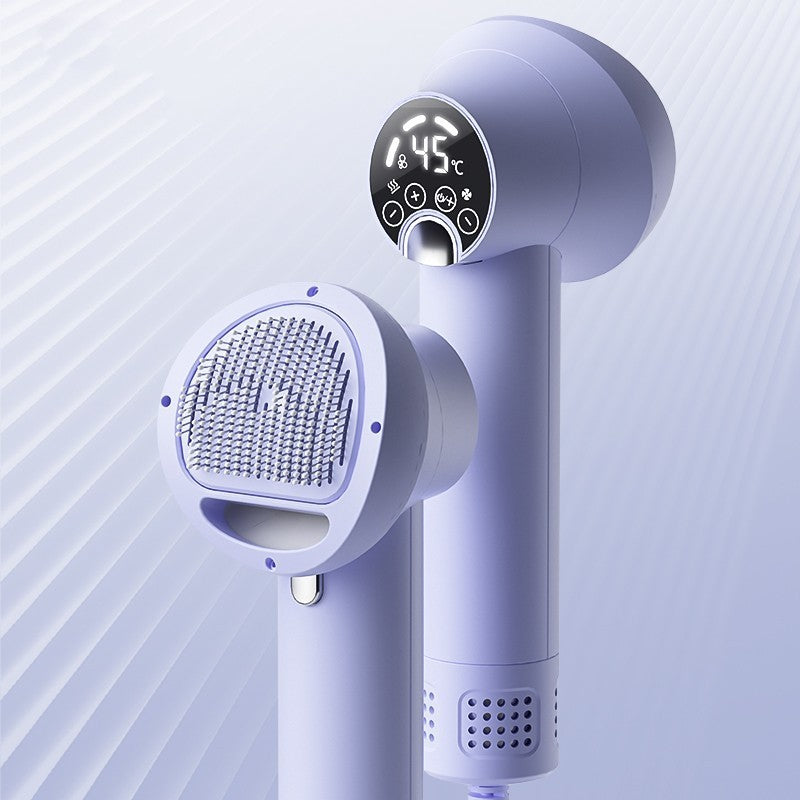 Smart Pet Hair Dryer & Grooming Brush - Silent Blow Comb for Dogs & Cats, 300W, Purple/White