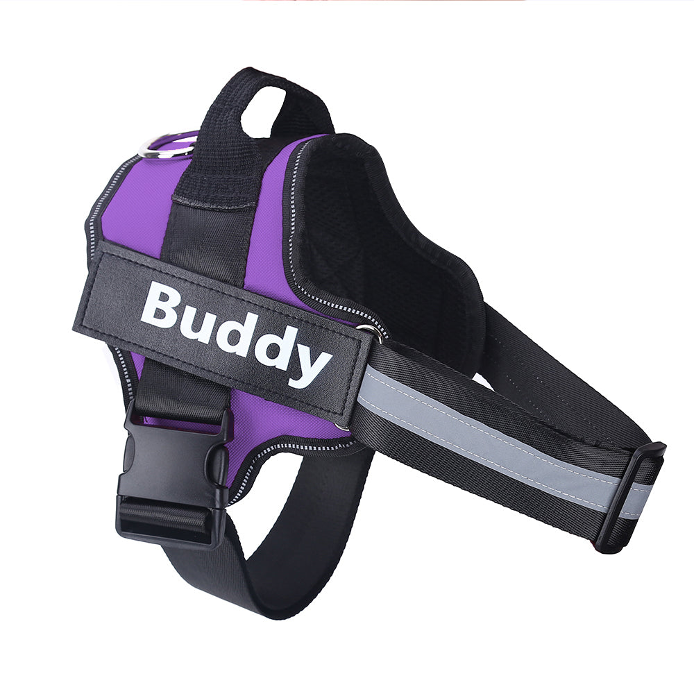 Personalized No-Pull Reflective Dog Harness - Adjustable Breathable Vest with Custom Patch for Small to Large Dogs