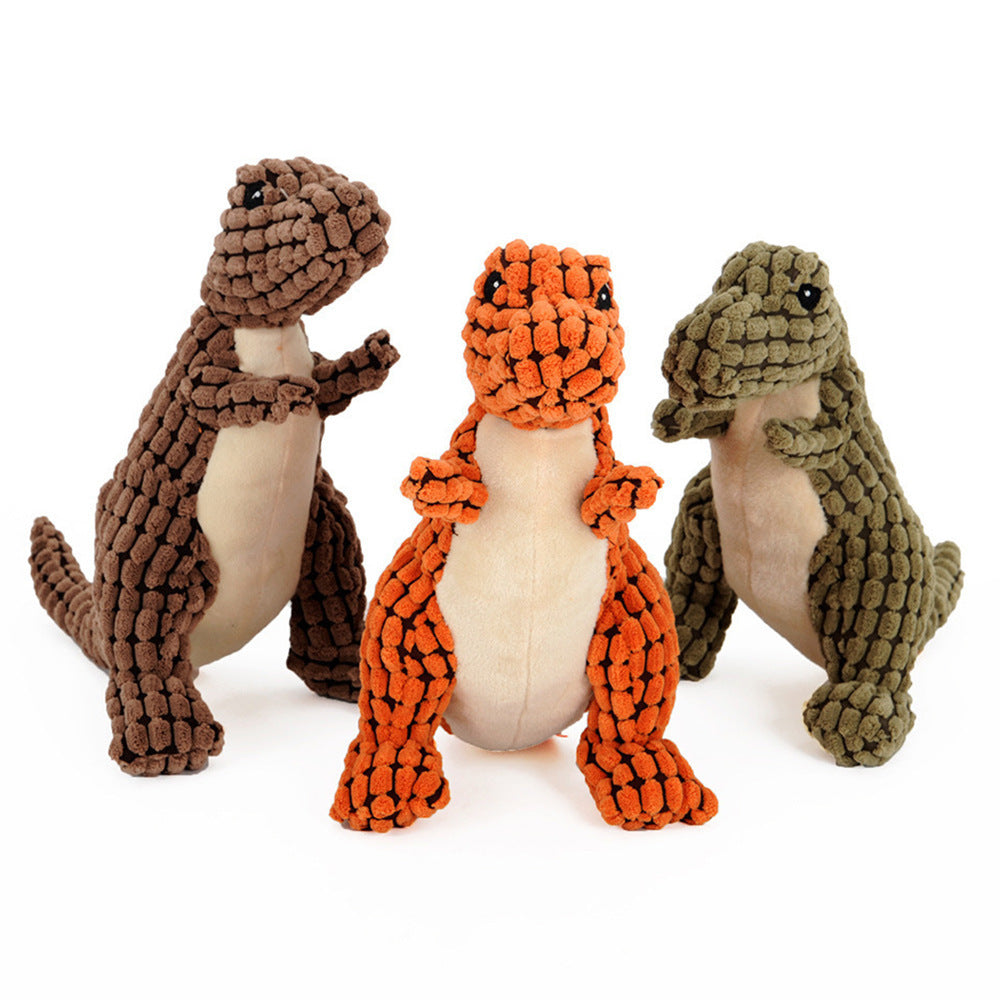 Durable Dinosaur Plush Dog Toy with Squeaker - Interactive Chew Toy for Large & Small Dogs