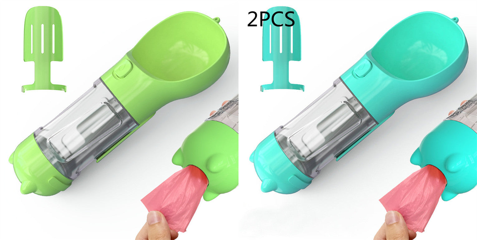 3-in-1 Portable Pet Water Bottle with Bowl & Waste Bag Dispenser | Outdoor Travel Dog & Cat Feeder