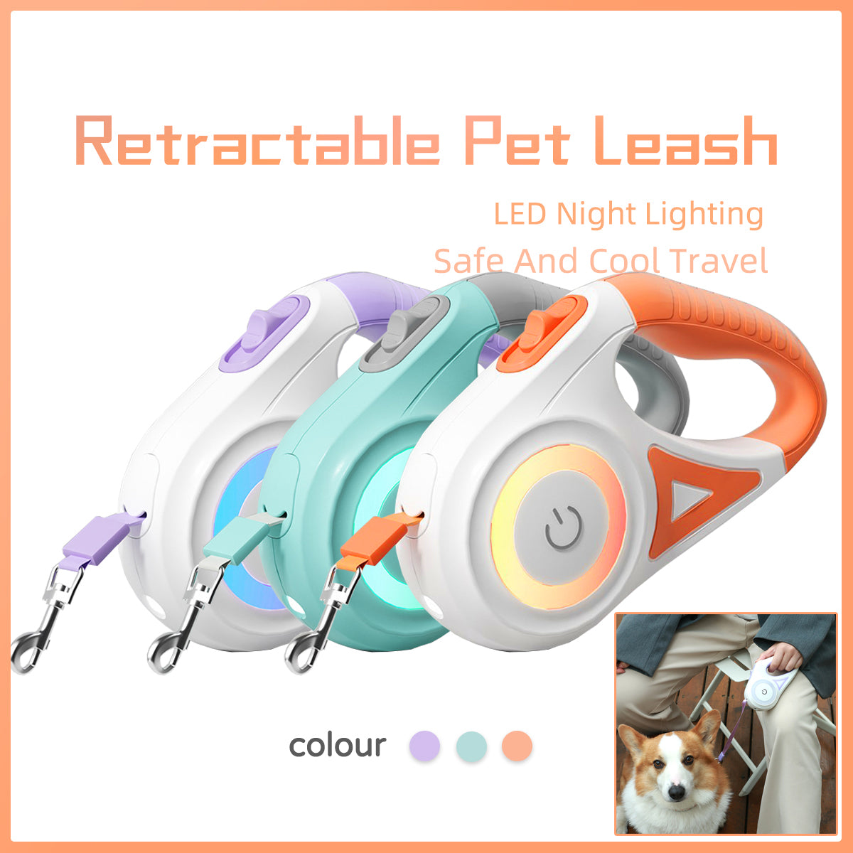 Automatic Retractable Dog Leash with LED Light & Collar Set for Small to Medium Dogs