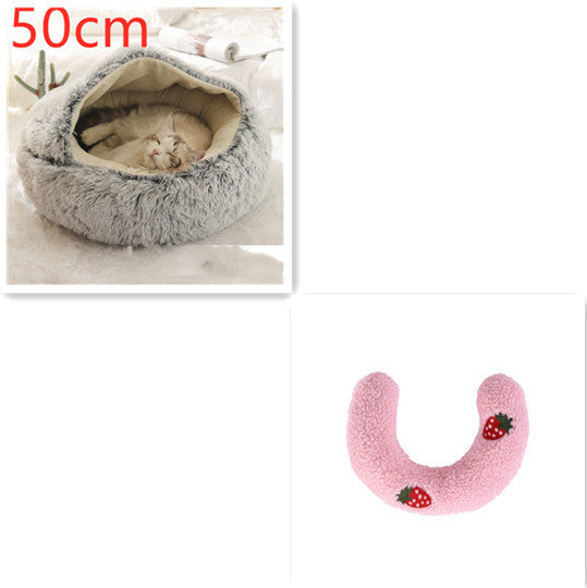 2-in-1 Round Plush Pet Bed & Warm House for Dogs and Cats - Winter Soft Long Plush Bed