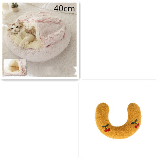 2-in-1 Round Plush Pet Bed & Warm House for Dogs and Cats - Winter Soft Long Plush Bed