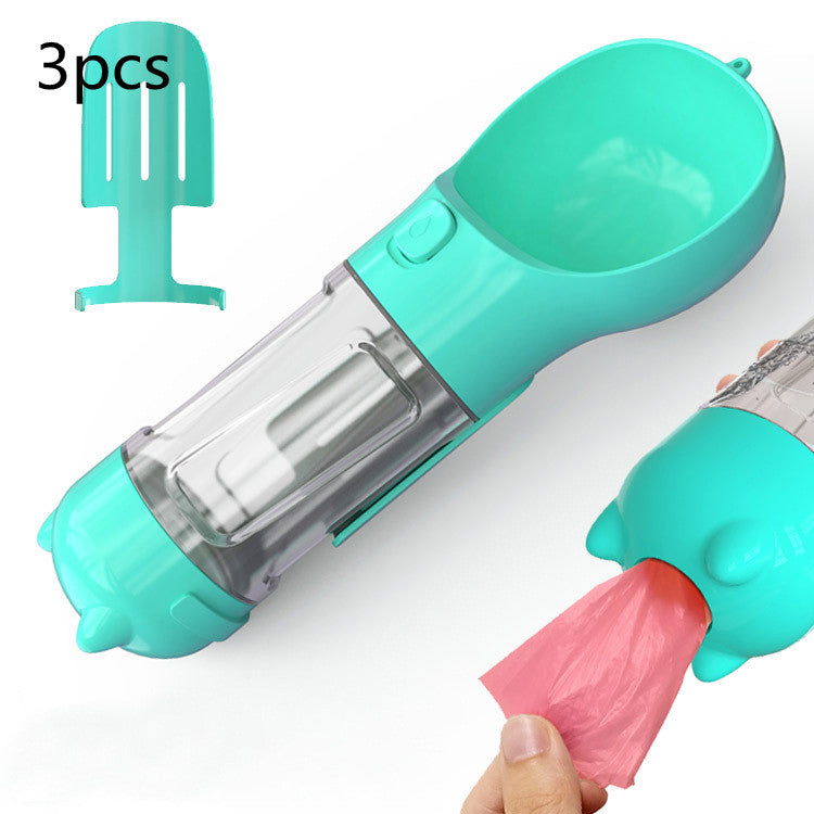 3-in-1 Portable Pet Water Bottle with Bowl & Waste Bag Dispenser | Outdoor Travel Dog & Cat Feeder
