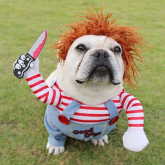 Halloween Dog Costume - Adjustable Scary Horseman Outfit with Wig for Pet Cosplay & Parties
