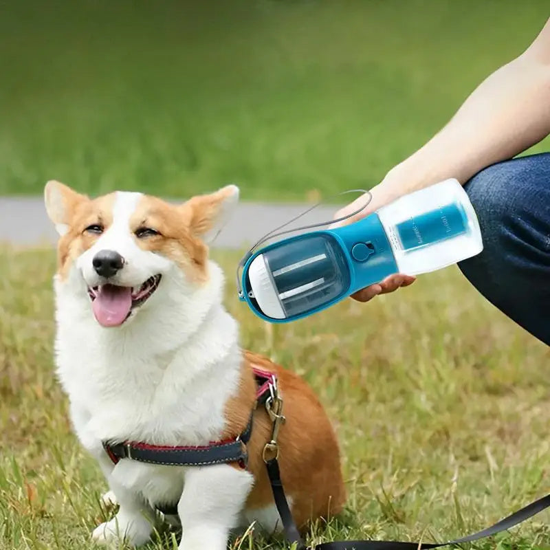 OurPetlly 3-in-1 Portable Dog Water Bottle with Food Container & Waste Bag Dispenser - Built-in Filter