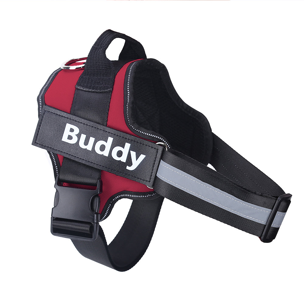 Personalized No-Pull Reflective Dog Harness - Adjustable Breathable Vest with Custom Patch for Small to Large Dogs