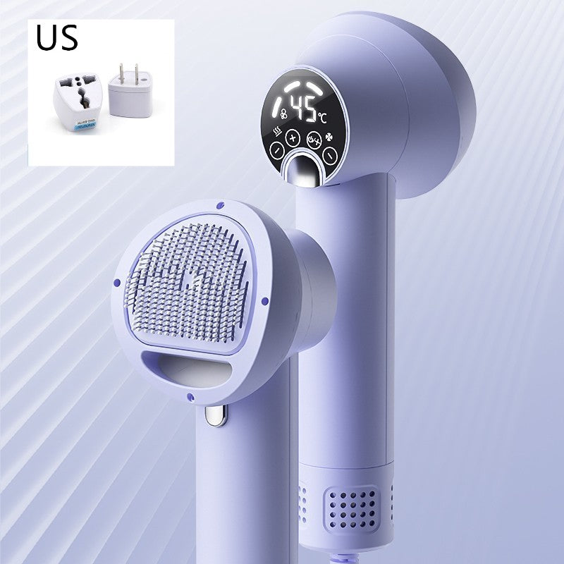 Smart Pet Hair Dryer & Grooming Brush - Silent Blow Comb for Dogs & Cats, 300W, Purple/White