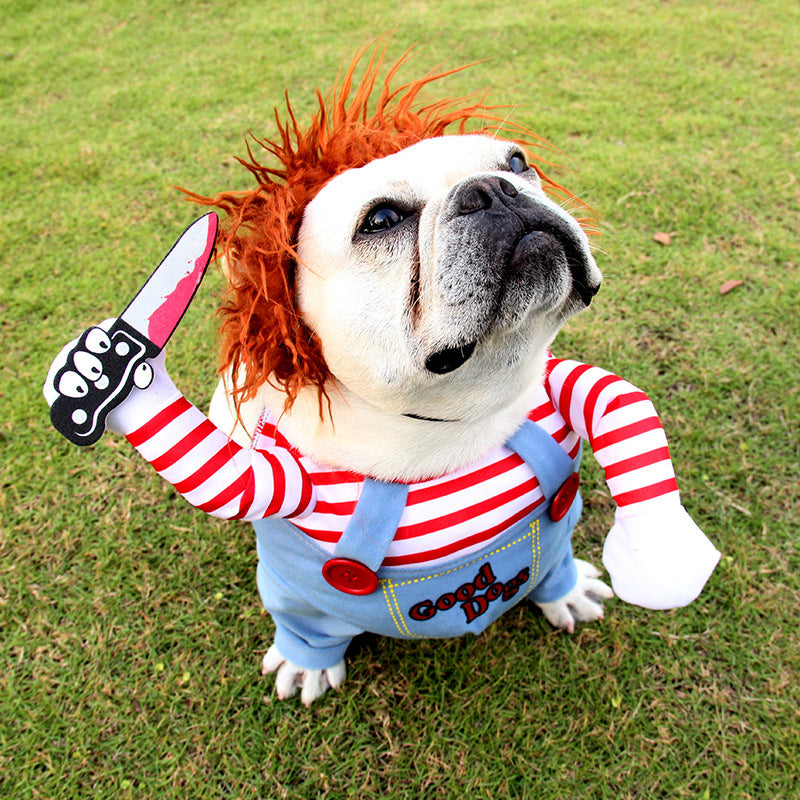 Halloween Dog Costume - Adjustable Scary Horseman Outfit with Wig for Pet Cosplay & Parties