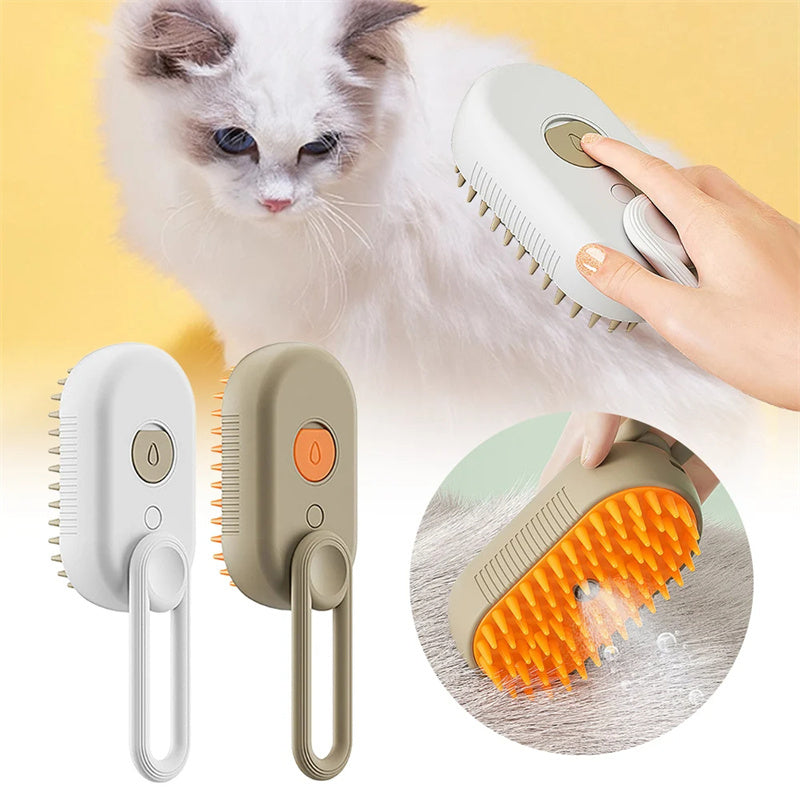 3-in-1 Electric Steam Pet Brush - USB Rechargeable Dog & Cat Grooming Brush for Hair Removal, Detangling & Massage